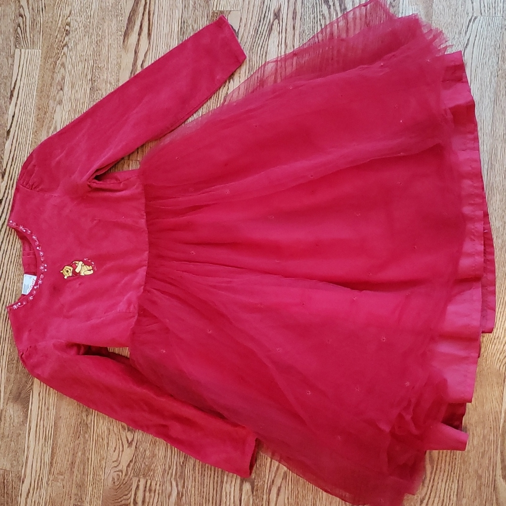 (10/12) Disney Store Youth Embroidered Winnie the Pooh Long Sleeve Dress Formal